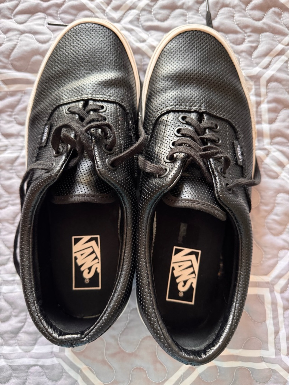 Vans Men's Black Perforated Low-Top Sneakers with White Sole - Picture 2 of 7